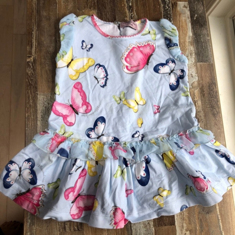 Monnalisa girls butterflies floral blue soft dress